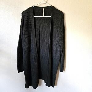 Gray Open-Front Knit Cardigan Sweater